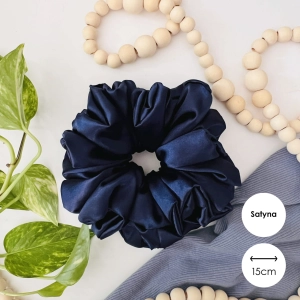 Satynowa gumka do włosów scrunchie XXL Granatowa