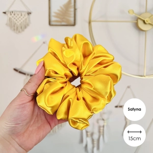 Satynowa gumka do włosów scrunchie XXL Żółta