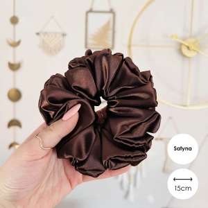 Satynowa gumka do włosów scrunchie XXL Czekolada