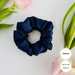 Satynowa gumka do włosów scrunchie MIDI Granatowa