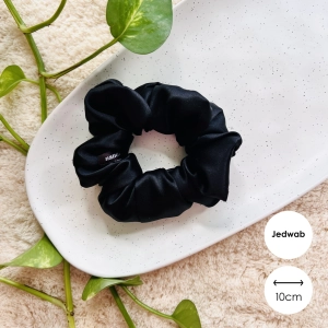 Jedwabna gumka do włosów scrunchie MIDI Czarna
