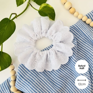 Haftowana Koronkowa gumka do włosów scrunchie MIDI Daisy